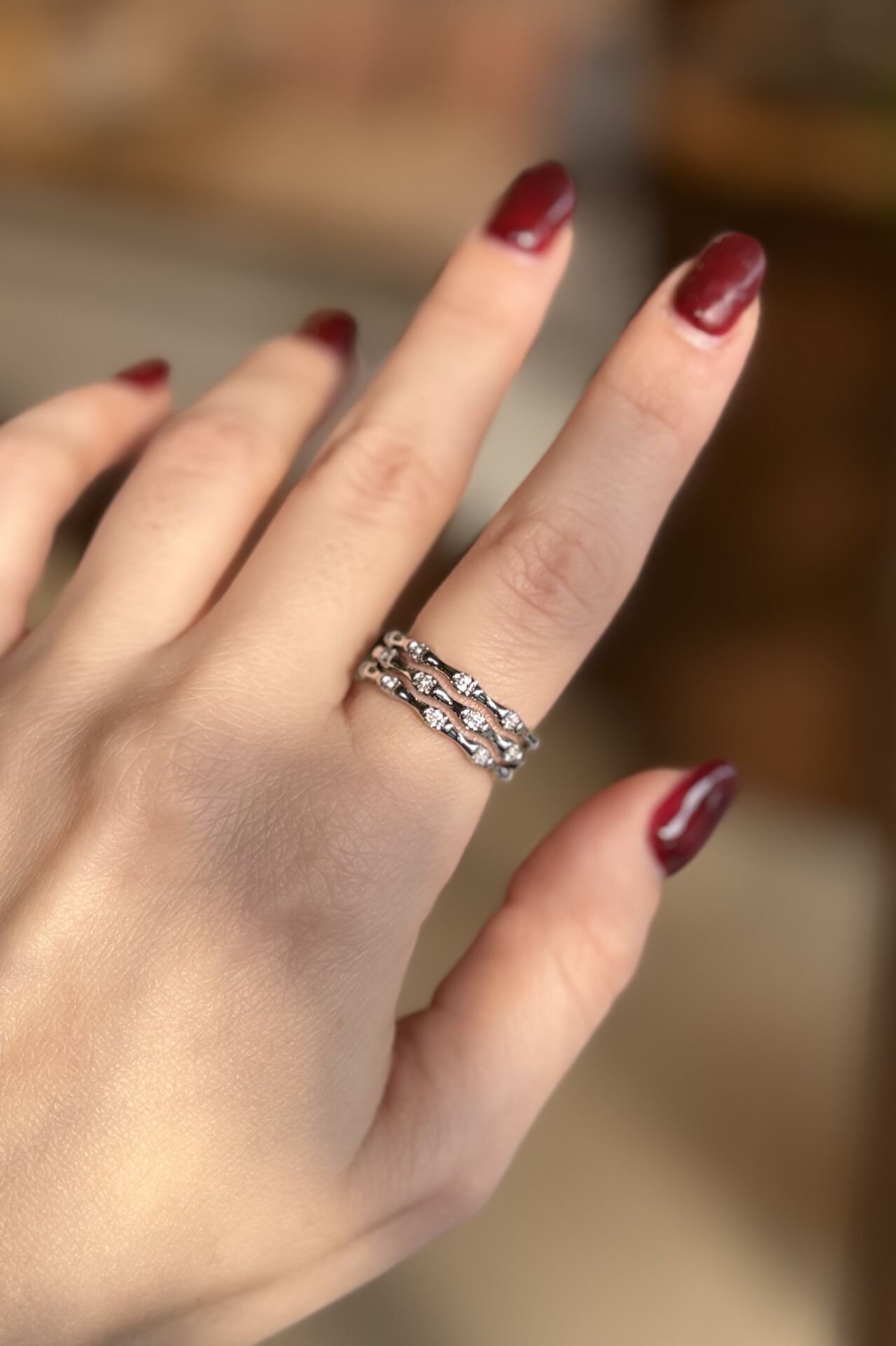 Taş Detaylı 3 Sıra Eklem Model Ayarlanabilir Yüzük Gümüş Renk