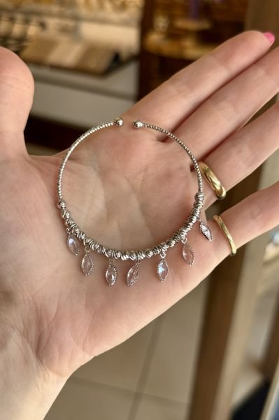 Sıra Arpa Zirkon Taşlı Dorika Detay Bileklik Gümüş Renk