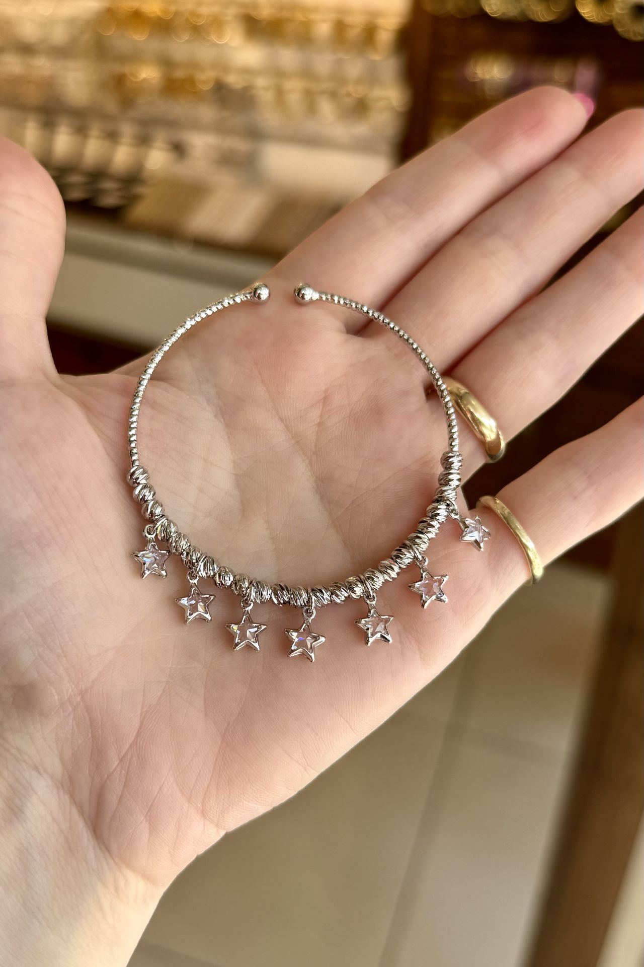 Sıra Yıldız Zirkon Taşlı Dorika Detay Bileklik Gümüş Renk