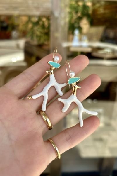 İncili Mercan Küpe Beyaz