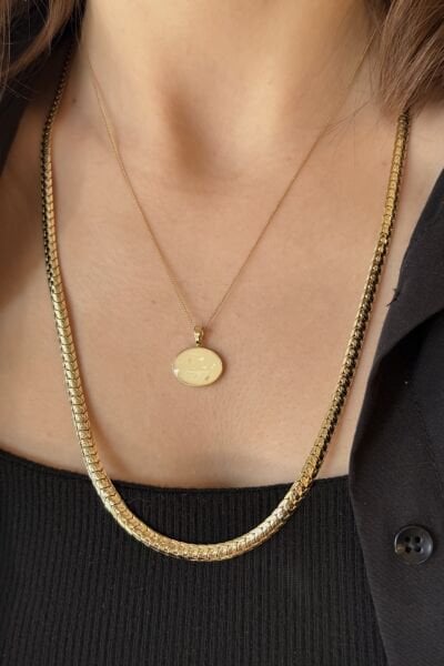 VIP Pırıltılı Sedef Detay Krem Mineli Kolye 45 cm