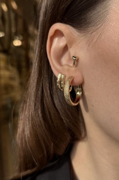 VIP Kumlamalı Büyük Sade Halka Küpe 14K