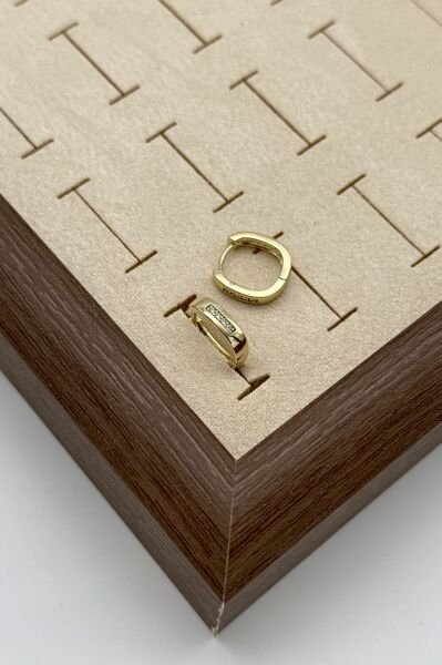 VIP Ön ve Arkası Sıra Taşlı Hafif Oval Halka Küpe 14K