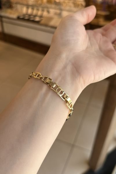 VIP Gömme Taş Kemerli Badem Zincir Bileklik 17 + 2 cm