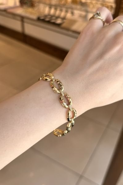 VIP Ezme Detaylı Sıra Oval Zincir Bileklik 17 + 2 cm 14K