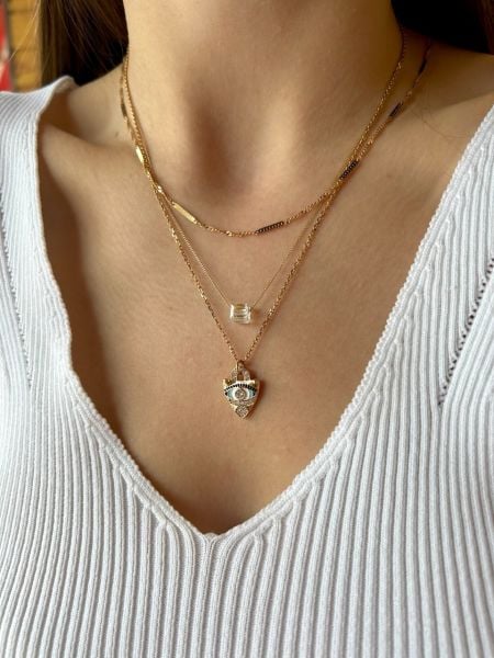 VIP Seri Ezme Plaka Detay Burmalı Kolye 45 cm