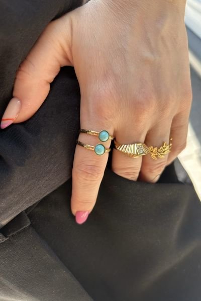 Taş İşlemeli Piramit Model Ayarlanabilir Çelik Yüzük