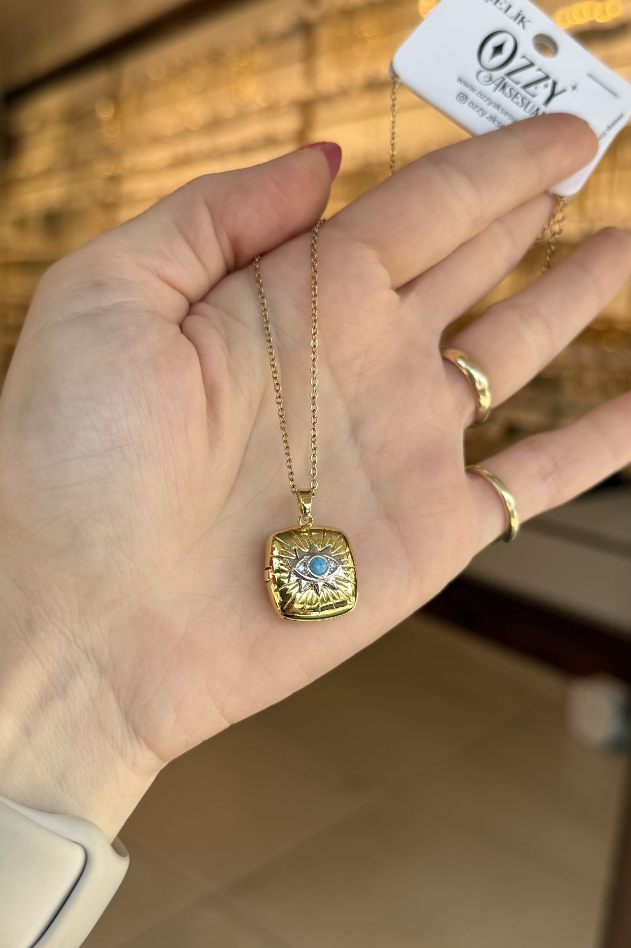 Göz Detay Kapaklı Çelik Kolye 45 cm