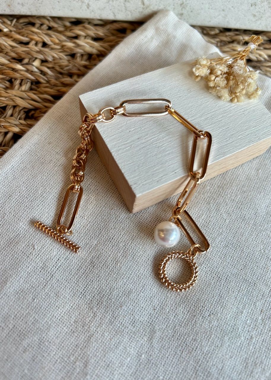 VIP Seri İnci Detaylı İki Farklı Zincir Model Bileklik 19 cm