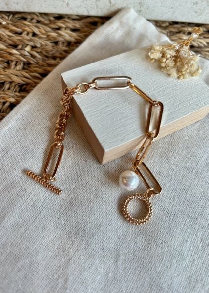 VIP Seri İnci Detaylı İki Farklı Zincir Model Bileklik 19 cm