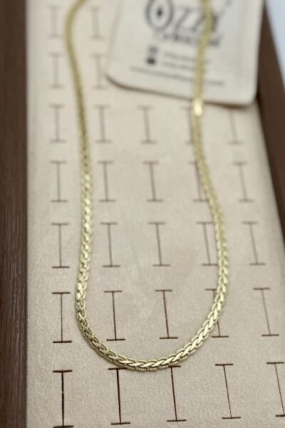 VIP Balık Sırtı Örgü Zincir Kolye 50 cm 14K