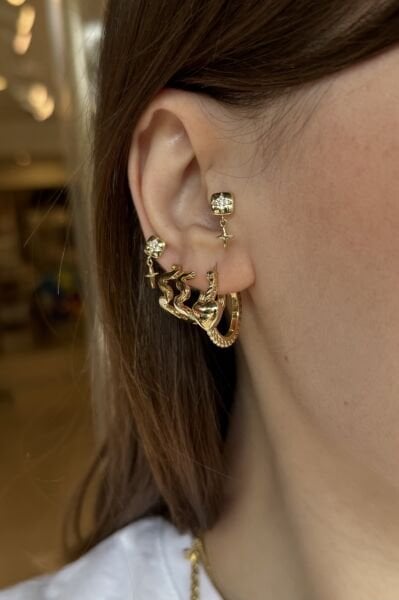 VIP Önü Dalgalı Model Halka Küpe 14K