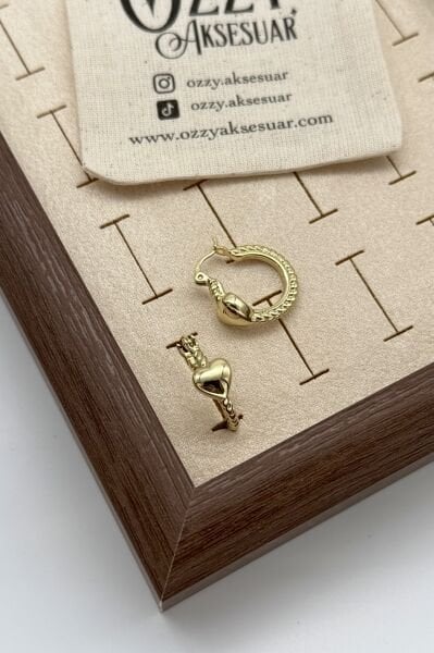 VIP Kalp Detay Burgulu Halka Küpe 14K