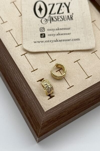 VIP Ezme Detaylı Halka Küpe 14K