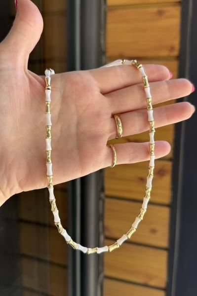 Gerçek Sedefli Gold Detay Boncuk Kolye