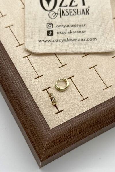 VIP Önü Sıra 5 Taşlı Minik Halka Küpe 14K