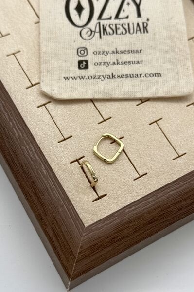 VIP Önü Tek Taşlı Kare Halka Küpe 14K