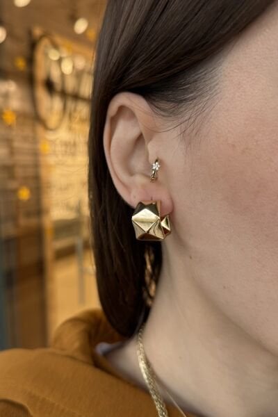 VIP Geometrik Model Kalın Yarım Halka Küpe