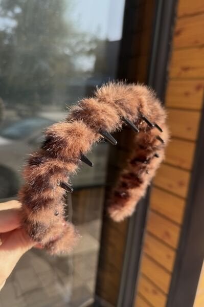 Peluş Leopar Taraklı Taç Açık Renk