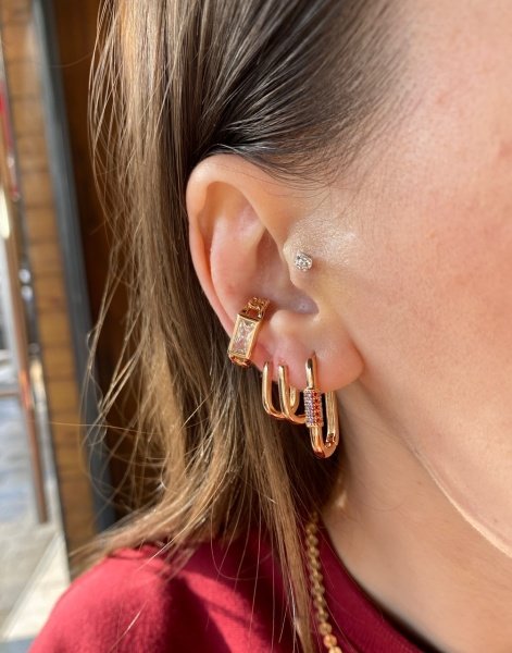 VIP Seri Önü Renkli Zirkon Taşlı Oval Küpe