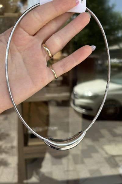 Mıknatıs Klips Kalın Yılan Sırtı Çelik Kolye Gümüş Renk