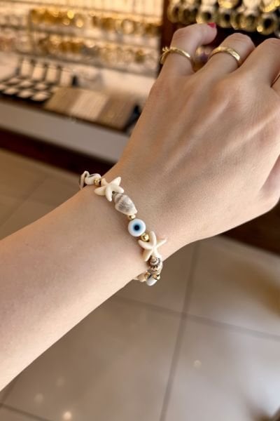 Nazar Boncuklu Deniz Kabuğu Bileklik