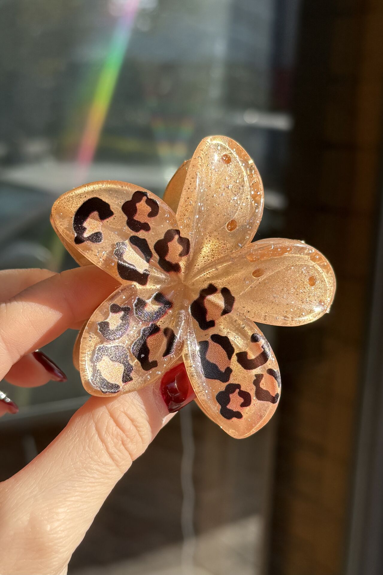 Yarım Leopar Desen Simli Lotus Mandal Toka