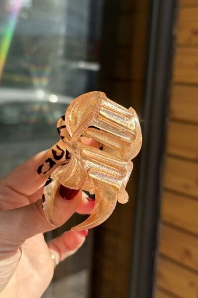 Yarım Leopar Desen Simli Lotus Mandal Toka