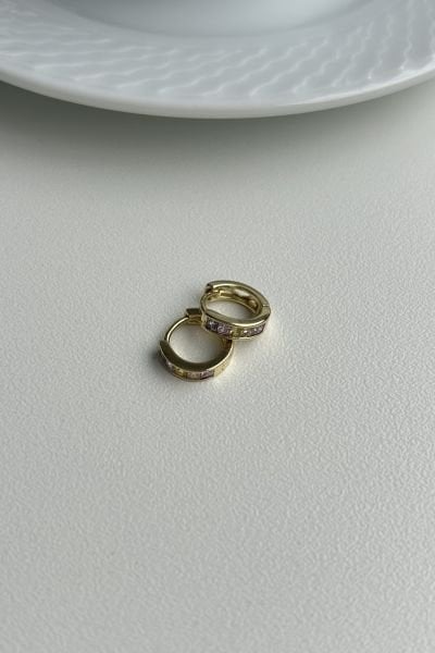 VIP 5 Sıra Soft Renk Taşlı Küçük Halka Küpe 14K