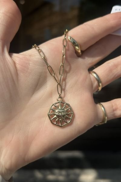 Oval Zincirli Güneş Model Çelik Kolye 45 cm
