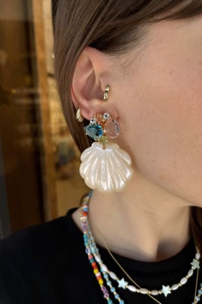 Renkli Taş İşlemeli İstiridye Küpe