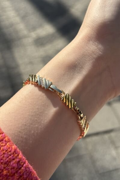 VIP Gömme Taş Detaylı Yatay Şerit Bileklik 17 + 2 cm