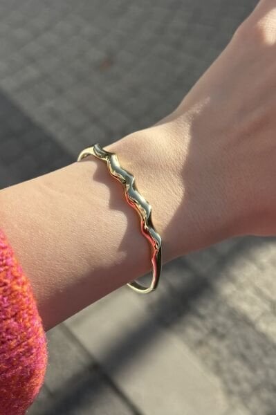 VIP Dalga Modelli Kelepçe Bileklik 60 mm 14K