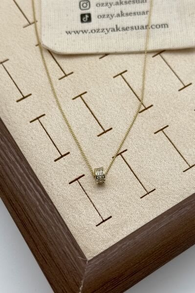 VIP Çift Sıra Taşlı Silindir Model Kolye 45 cm 14K