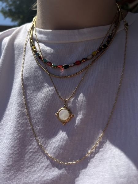 Kenarları İşlemeli Yuvarlak Sedef Uçlu Vintage Çelik Kolye 45 cm