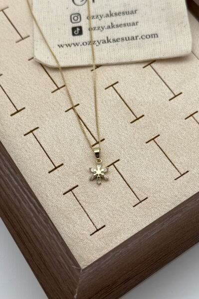 VIP Kristal Taşlı Kar Tanesi Kolye 45 cm 14K