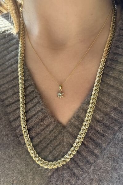 VIP Kristal Taşlı Kar Tanesi Kolye 45 cm 14K