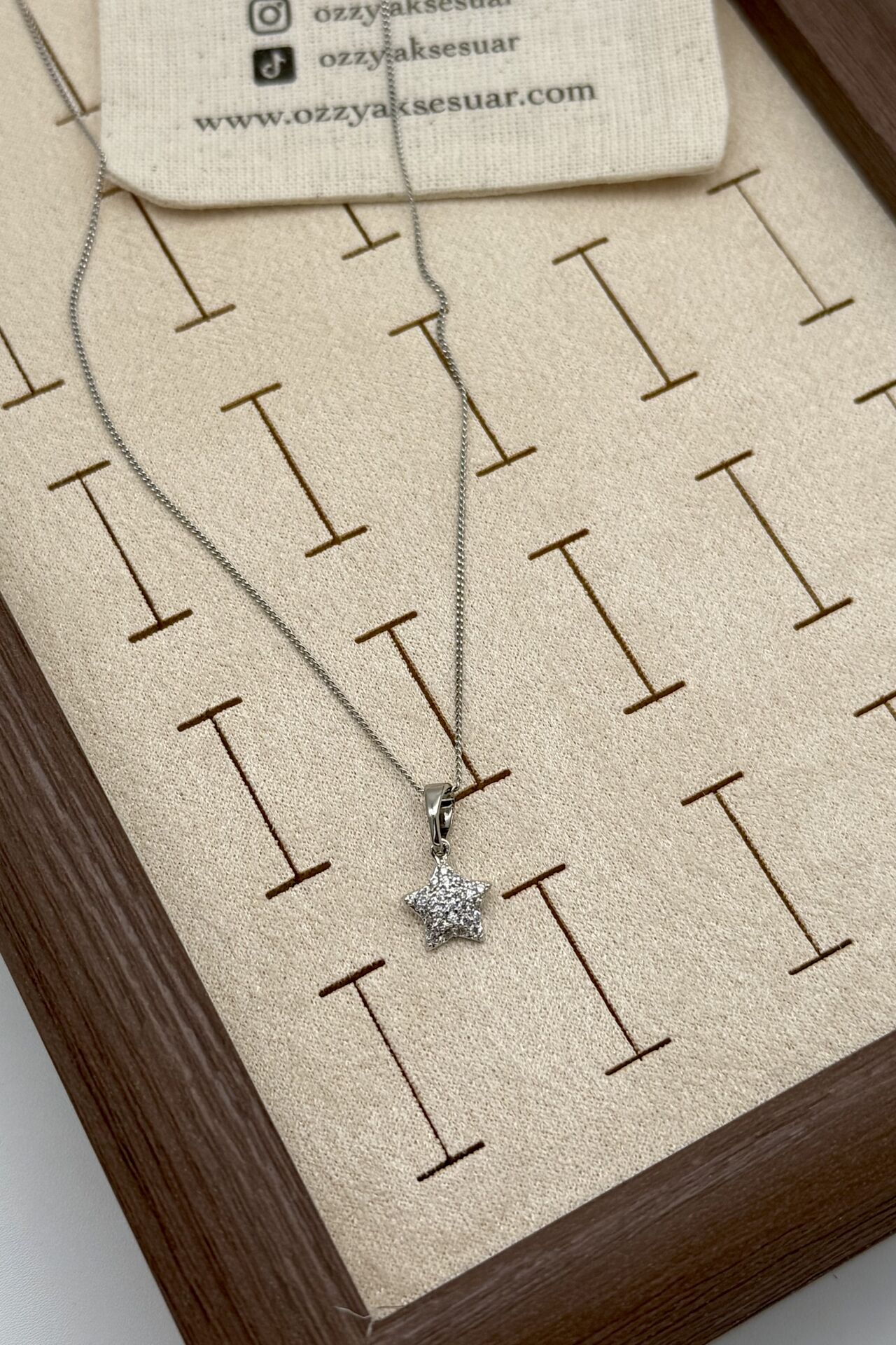 VIP Gömme Taşlı Yıldız Uç Kolye Gümüş Renk