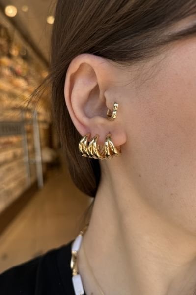 VIP Çift Şeritli Halka Küpe 14K