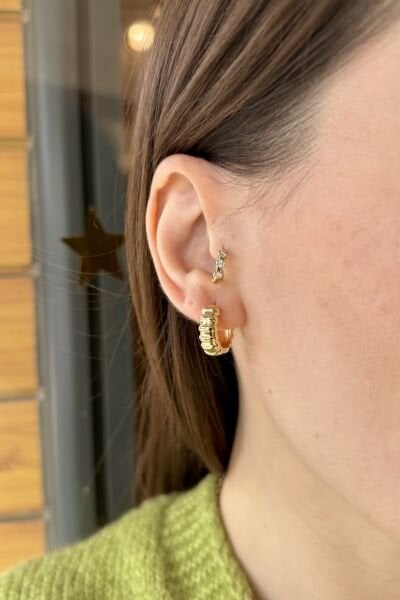 VIP Sıra Kemerli Halka Küpe 14K