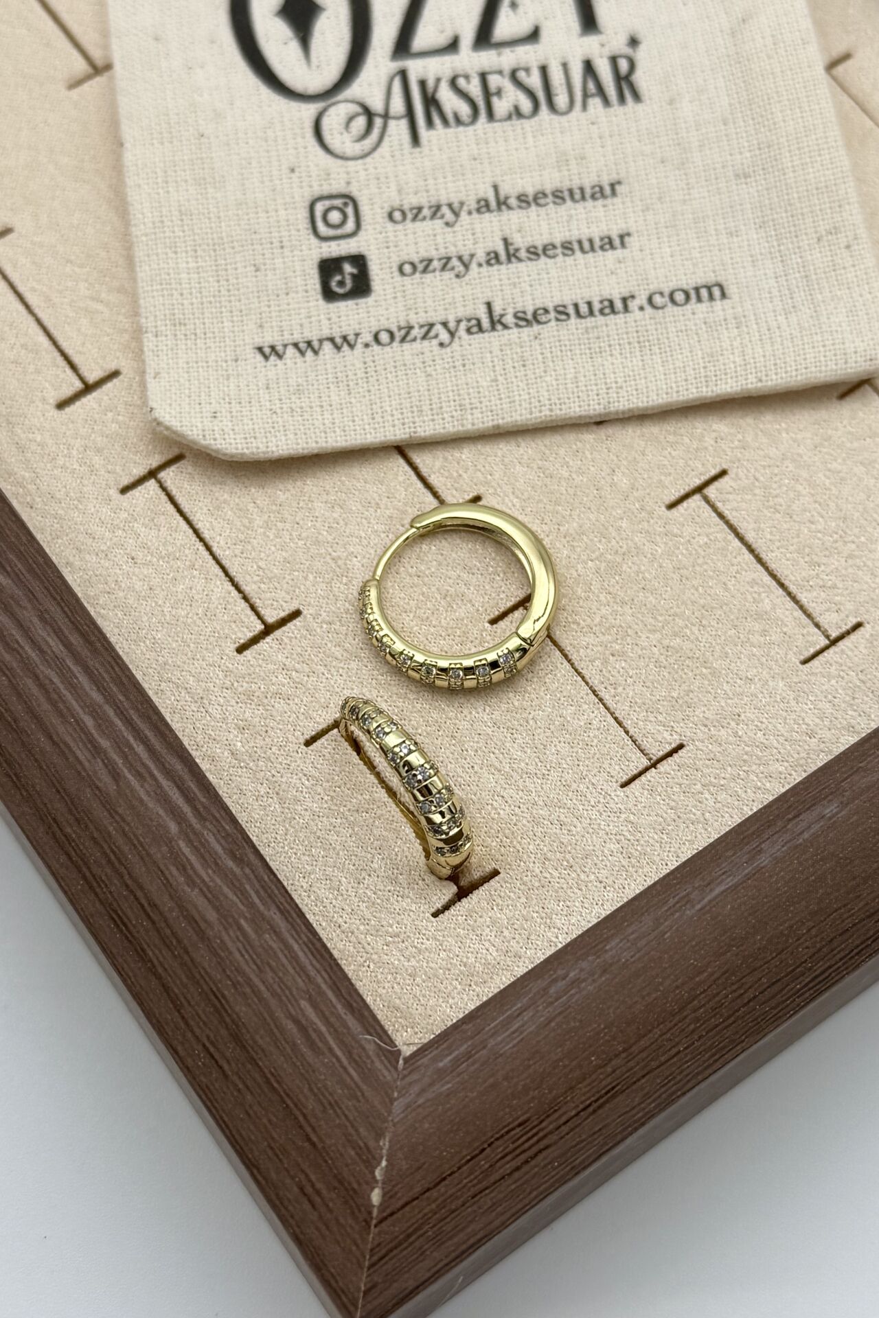 VIP Aralıklı Sıra Taşlı Halka Küpe 14K