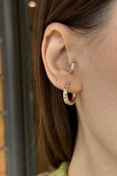 VIP Aralıklı Sıra Taşlı Halka Küpe 14K