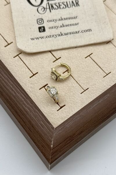 VIP Baget Taşlı Halka Küpe 14K