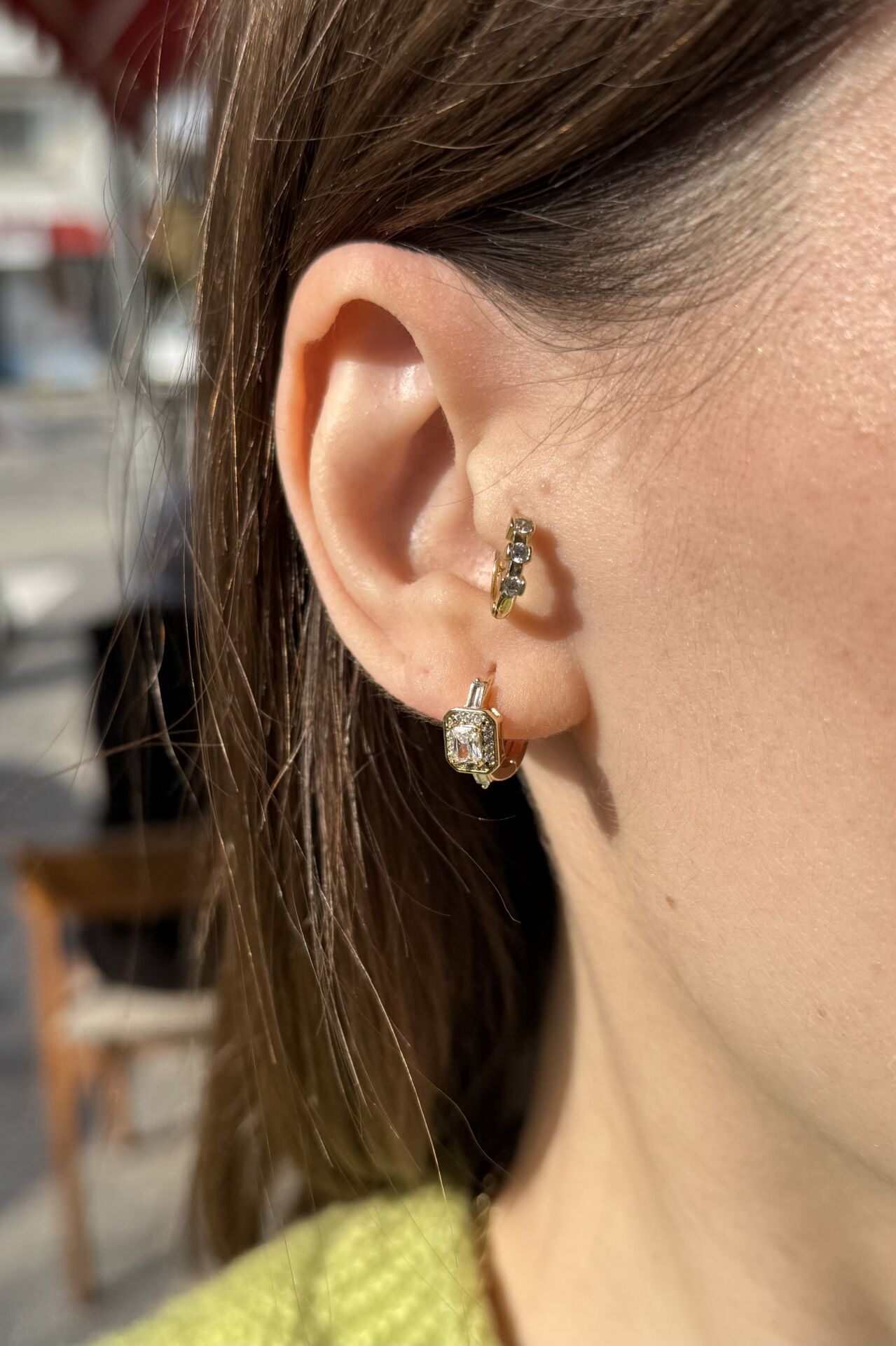 VIP Baget Taşlı Halka Küpe 14K