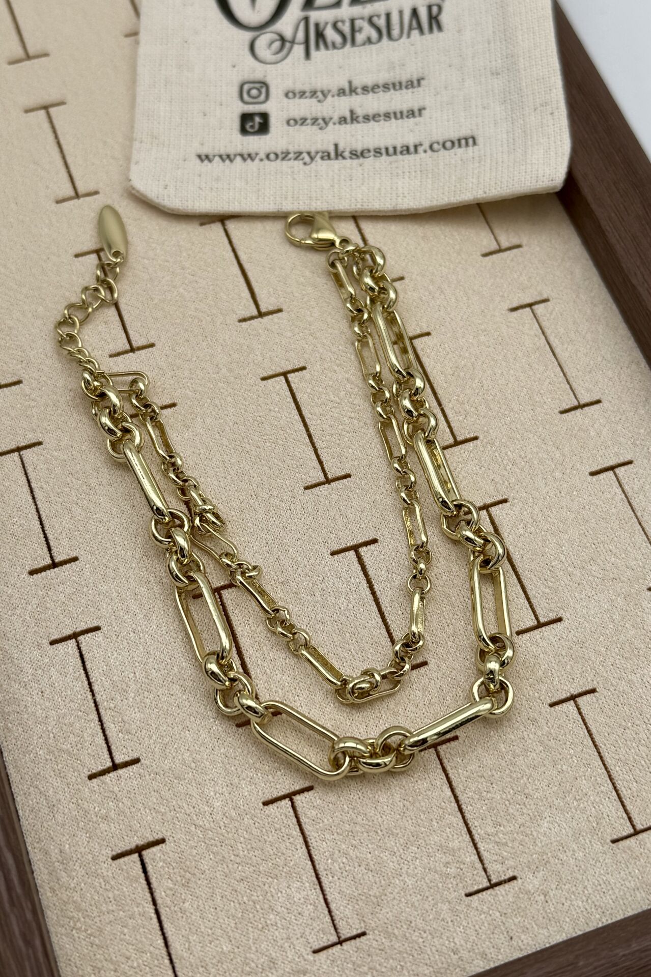 VIP Çift Oval Zincirli Bileklik 18 + 3 cm 14K