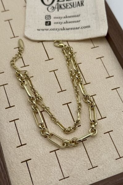 VIP Çift Oval Zincirli Bileklik 18 + 3 cm 14K
