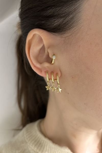 VIP Çoklu Görünümlü Kafes Küpe Yıldız Sallantılı 14K