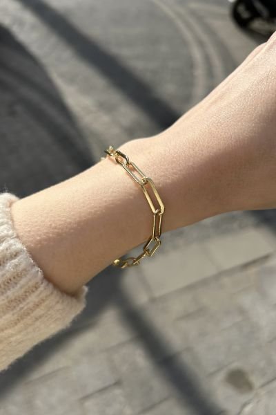 VIP Oval Zincirli Ataç Bileklik 17 + 3 cm 14K