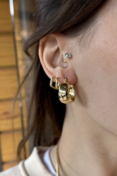 VIP Hafif Bombeli Kalın Halka Küpe 14K