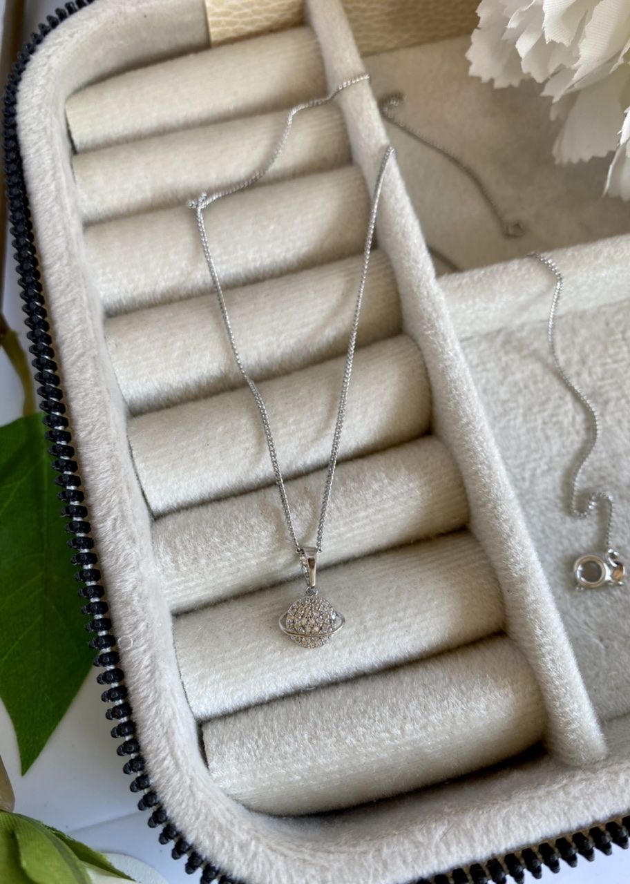 VIP Seri Zirkon Taşlı Saturn Kolye Gümüş Renk 45 cm